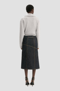 VICTORIA BECKHAM Panelled Denim Midi Skirt in indigo - women's skirt - alternate view