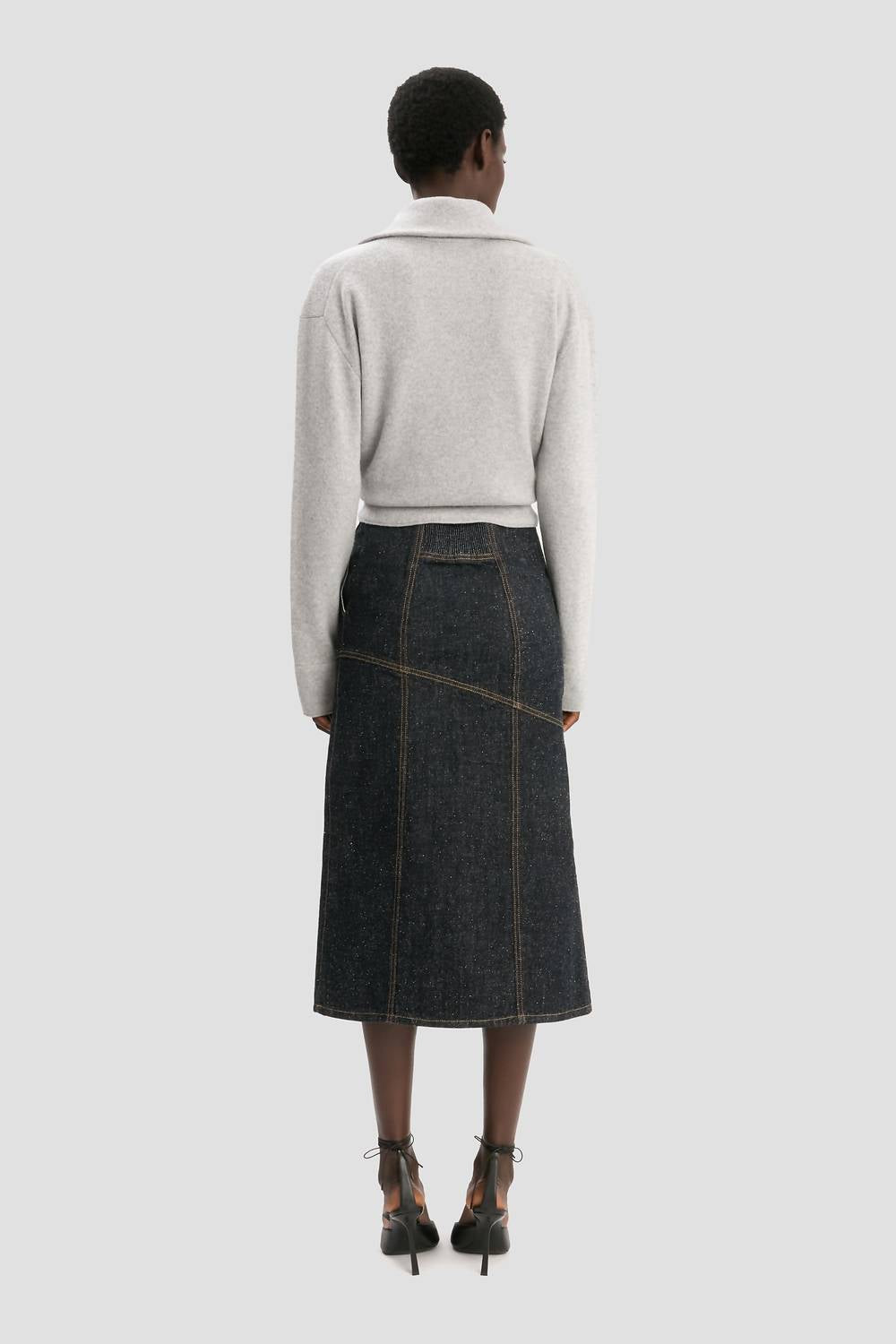 VICTORIA BECKHAM Panelled Denim Midi Skirt in indigo - women's skirt - alternate view