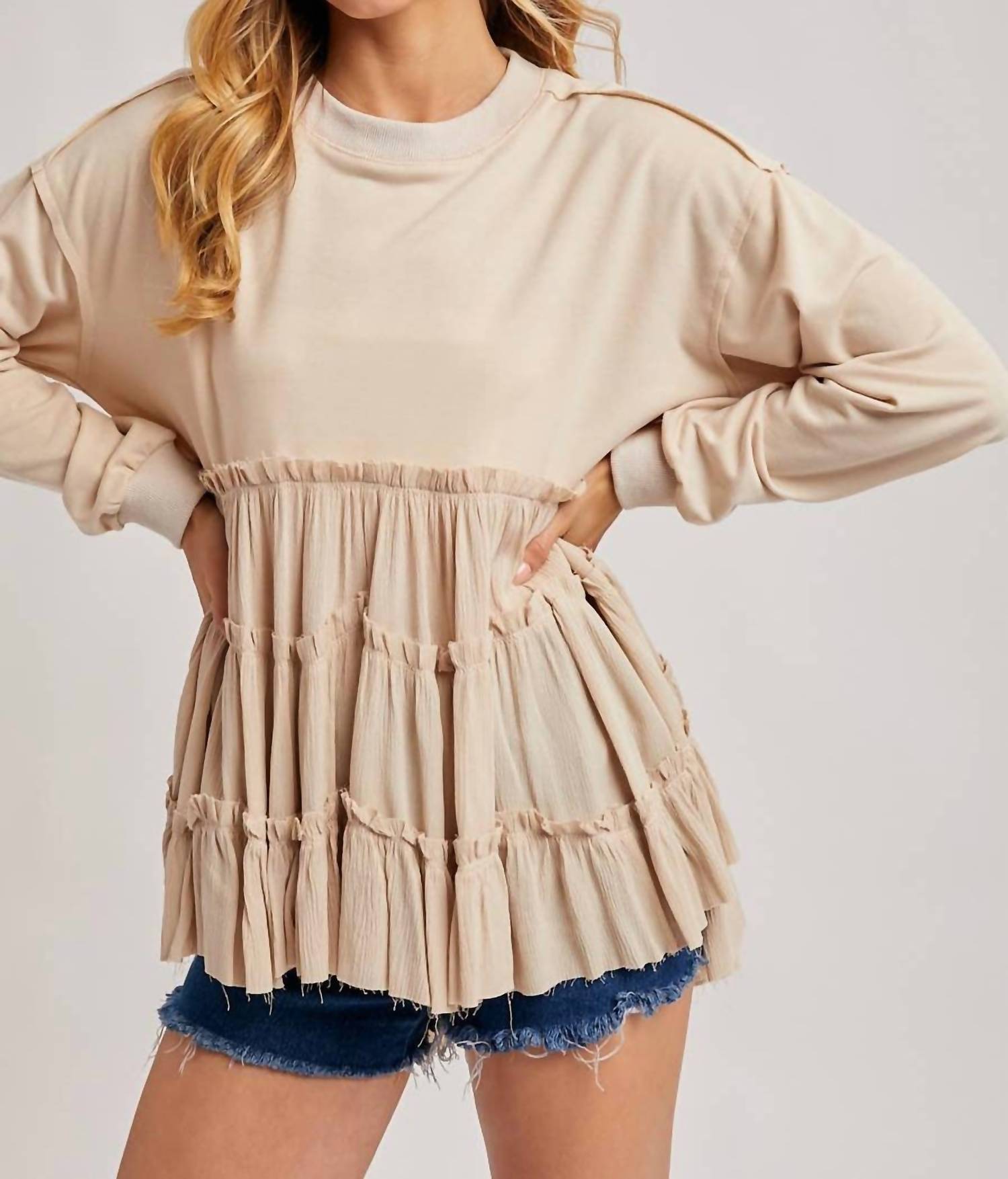 Bluivy - Tiered Ruffle Hem Sweatshirt