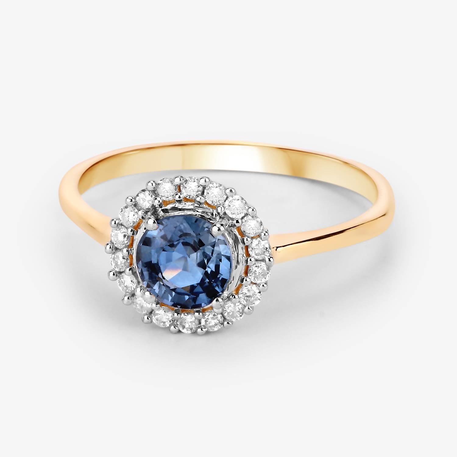 Diana M Jewels Women's Round Natural Blue Sapphire Fashion Ring (1.03 Ct) - Petite in 14k yellow gold - women's jewelry - detail view