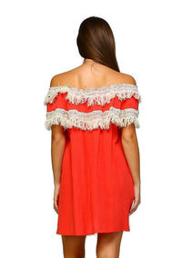 Velzera - Off The Shoulder Fringe Mini Dress
