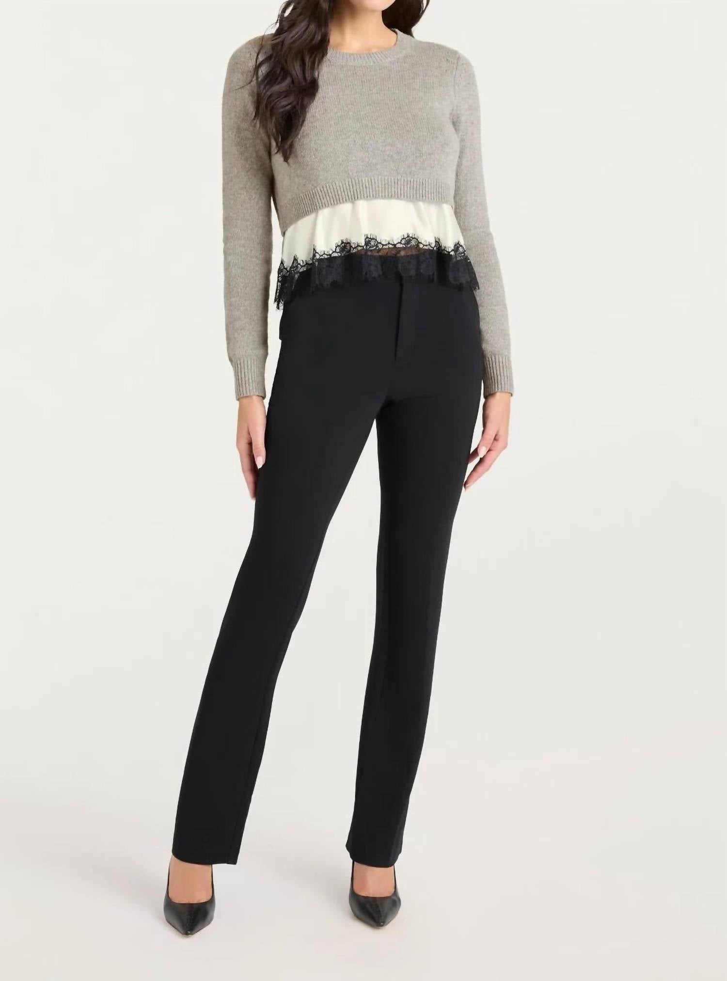 cinq a sept Zyla Pullover Sweater in heather grey ivory black - women's sweater - view 4