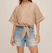 Fifteen Twenty - Women's Janice Cuffed Sleeve Tie Front Top