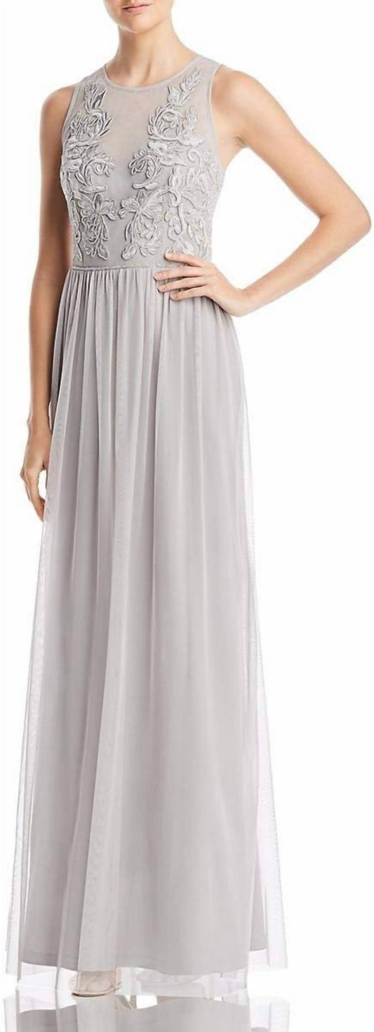 Adrianna Papell - Illusion Ruched Embroidered Mesh Gown