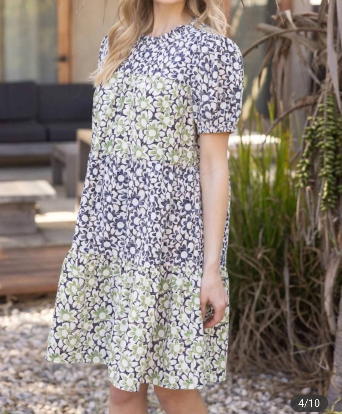 Voy - Contrasting Floral Embroidered Tiered Dress