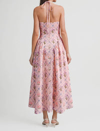 Le Cliche Floral Jacquard Halter Dress in pink - women's dress - alternate view