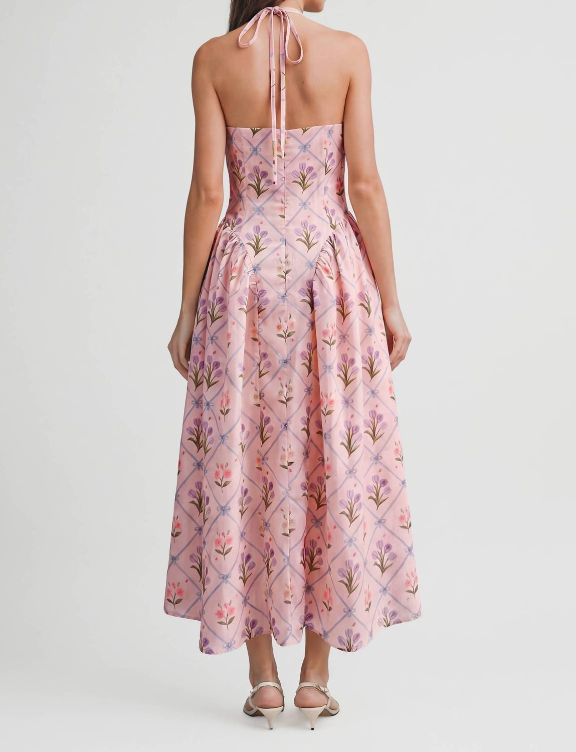 Le Cliche Floral Jacquard Halter Dress in pink - women's dress - alternate view