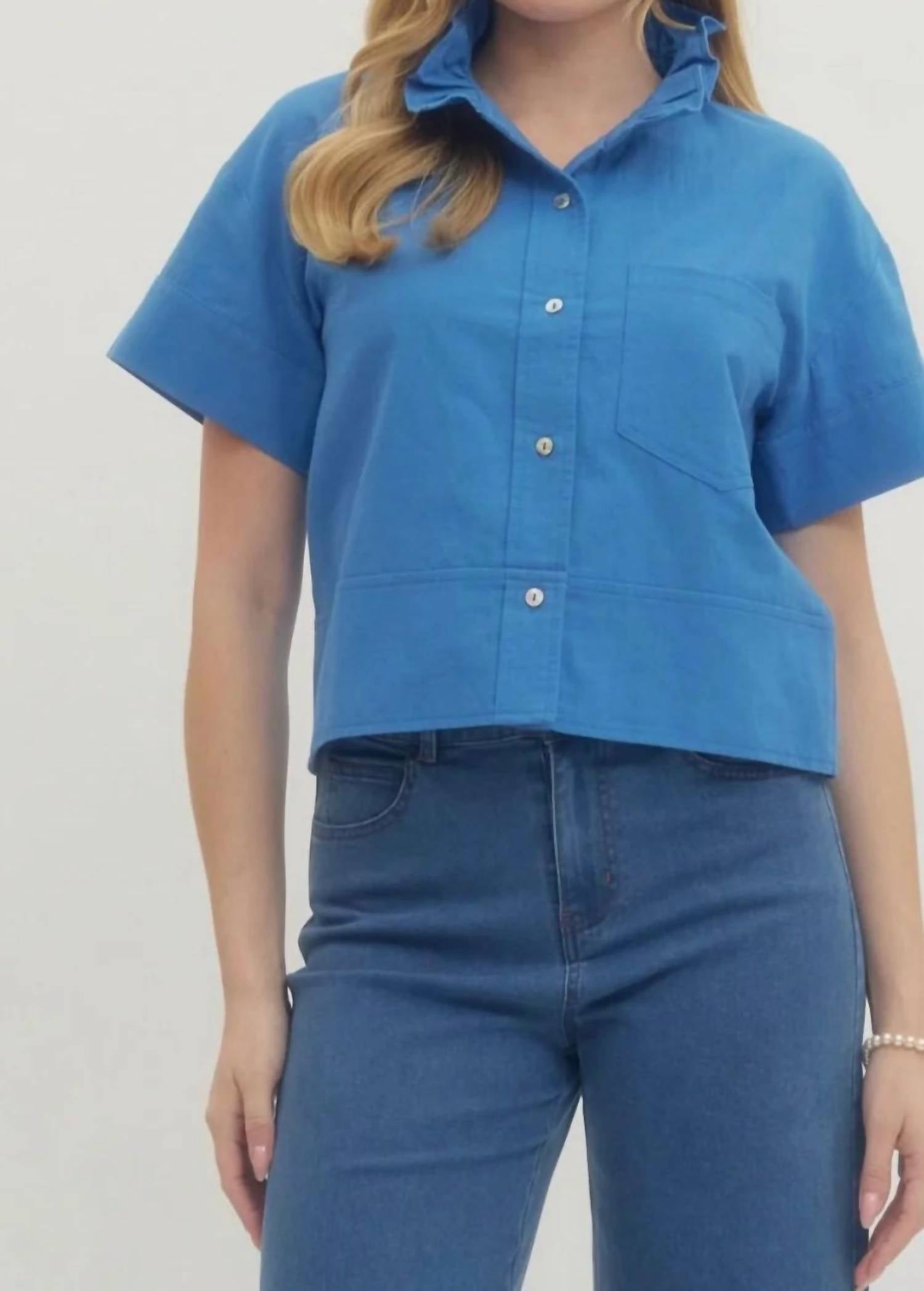 Entro - Short Sleeves Ruffle Neck Top