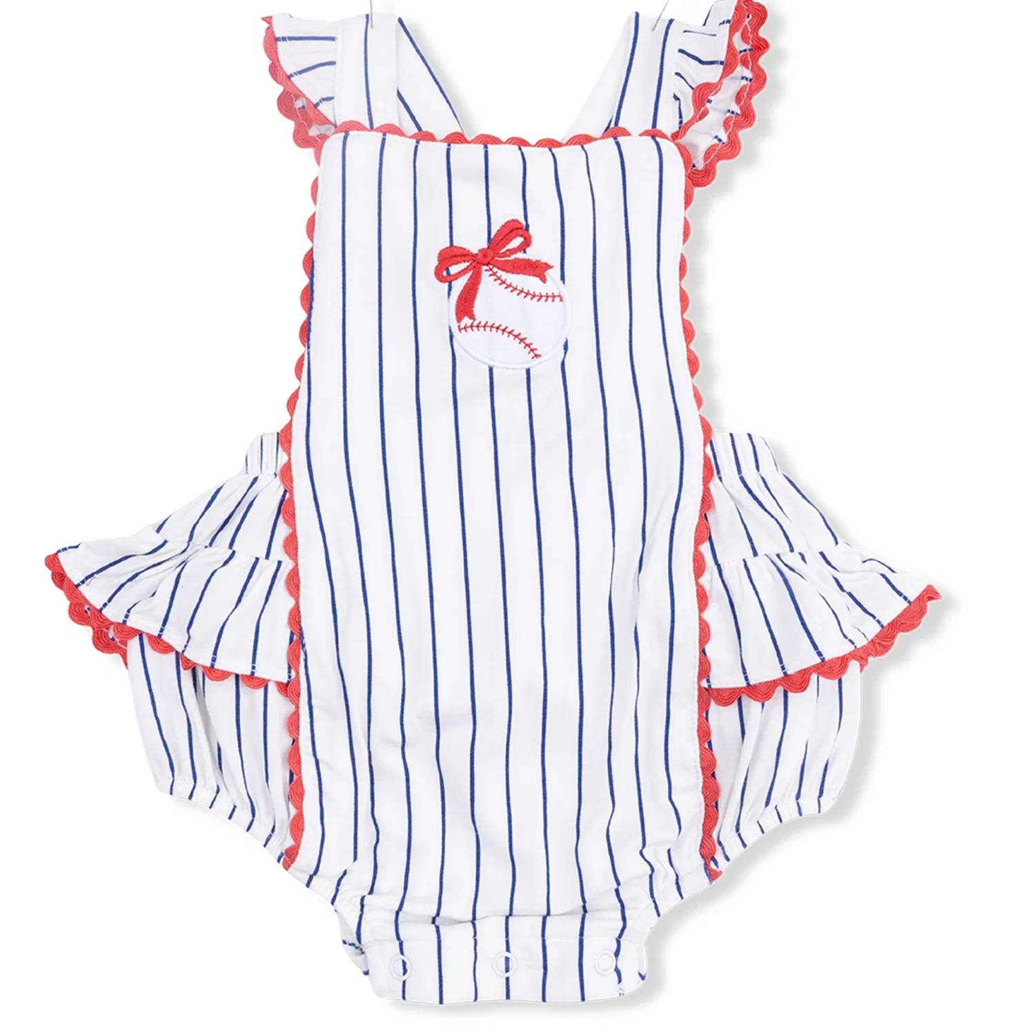 Angel Dear - Baseball Stripe Ric Rac Ruffle Sunsuit