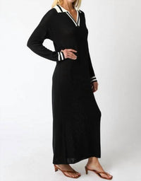 OLIVACEOUS Collared Sweater Maxi Dress in black ivory - women's dress - view 4