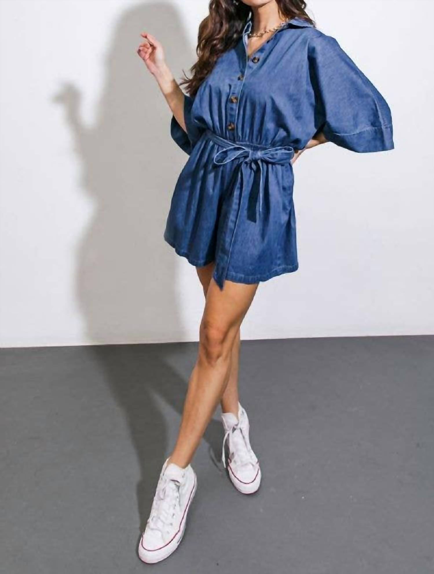 Flying Tomato - A Washed Light Weight Denim Romper
