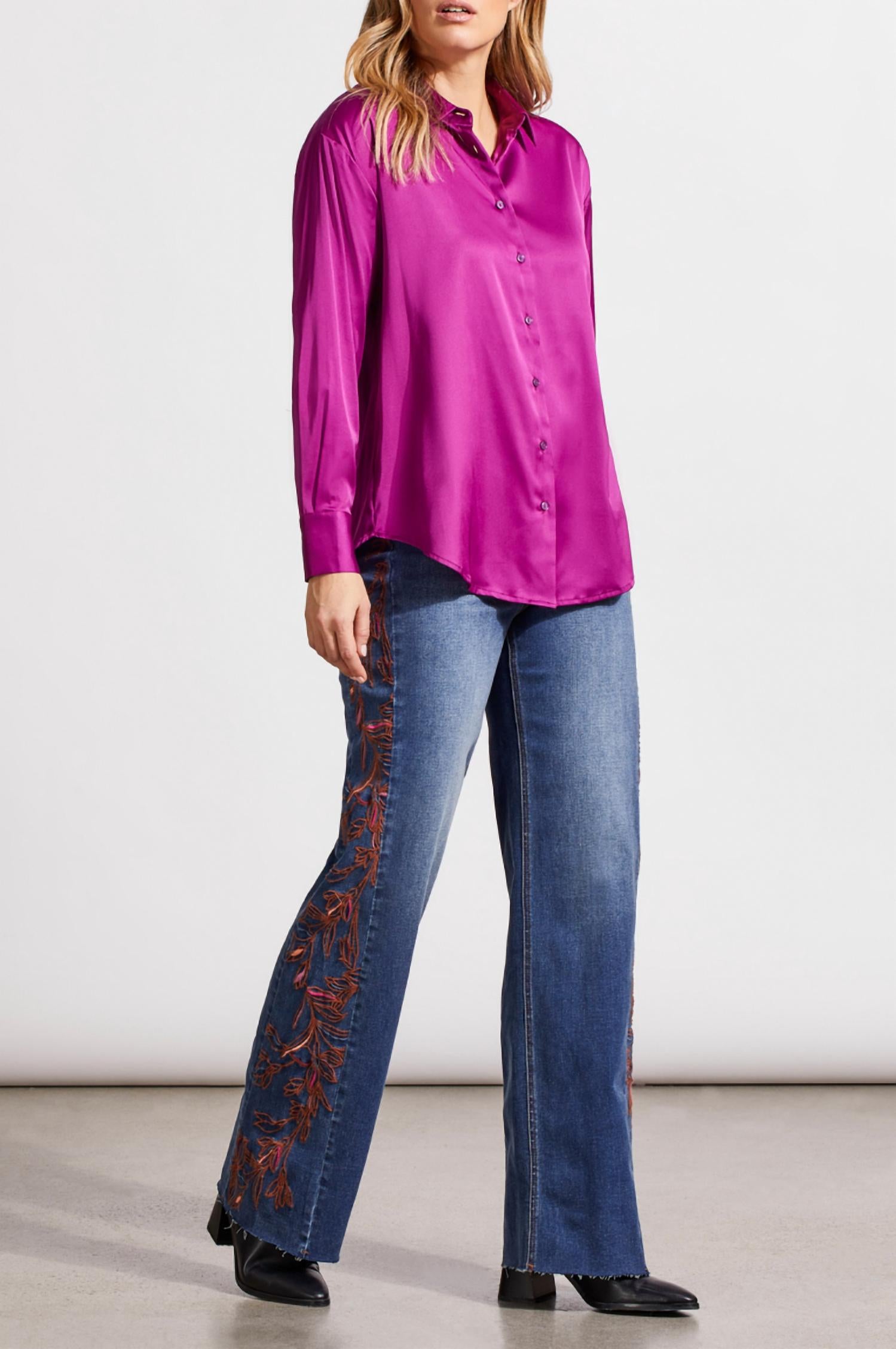 Tribal - Satin Button Down Long Sleeve Top