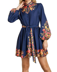 Umgee - Mandarin Collar Floral Dress