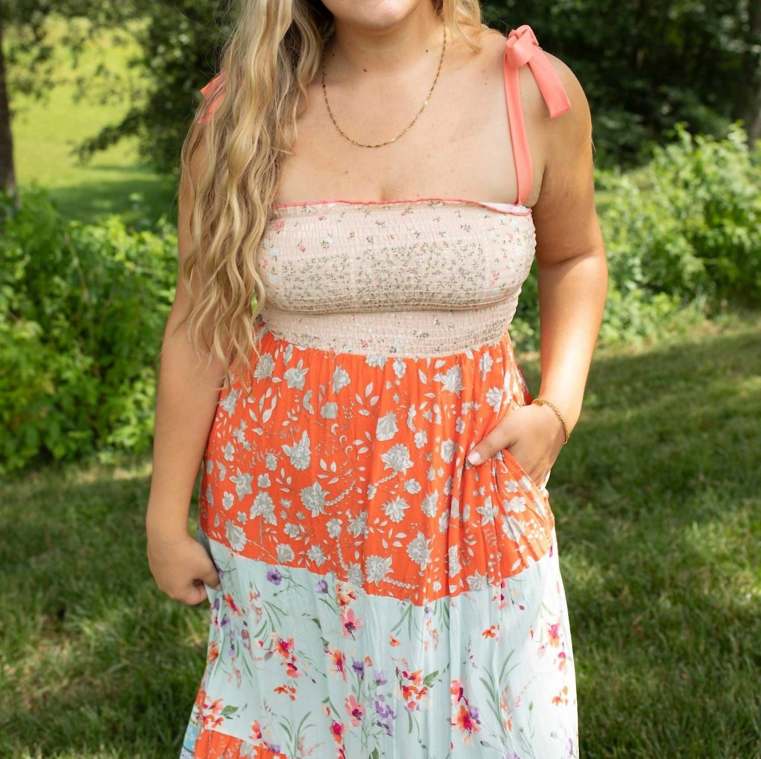 Haptics Sunny Days Ahead Dress in multi floral - women's dress - detail view