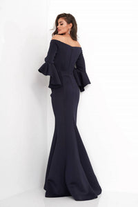 Jovani - Scuba Off The Shoulder Bell Sleeves Dress