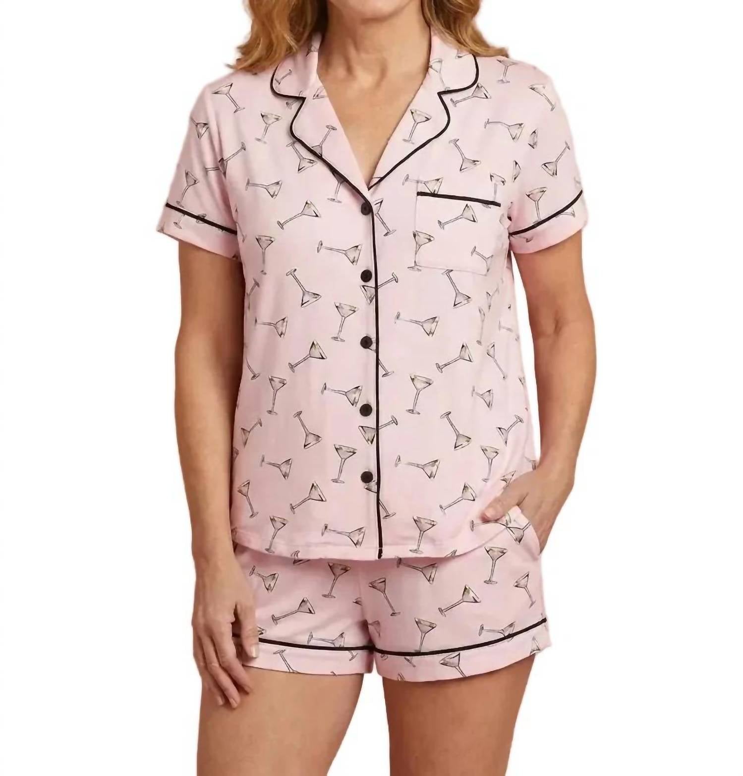 Haute Affaires Nyc - Women's Martini Print Short Sleeve Pajama Set