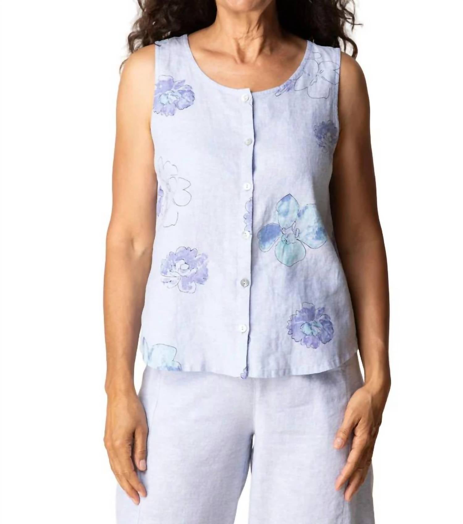 Habitat - Linen Floral Pleat Back Tank Top