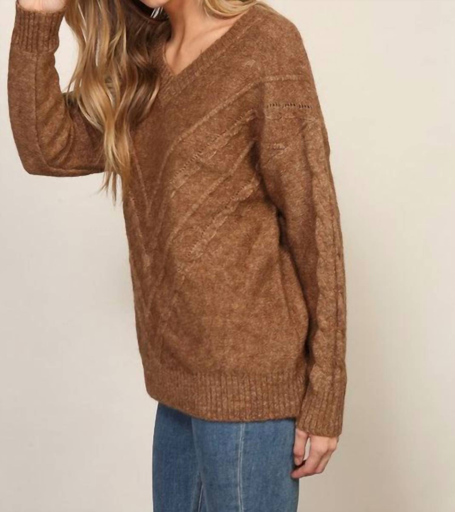 Timing Chevron Detail Oversized Sweater in brown - women's sweater - alternate view