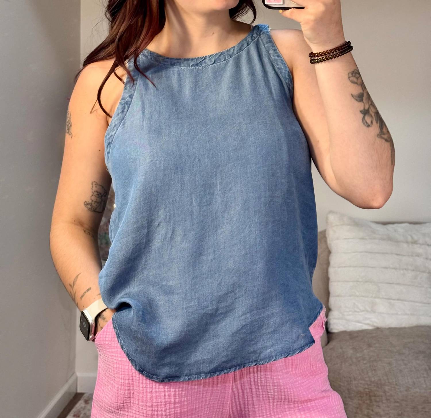 Hyfve - Amber Mineral Wash Denim Tank With Back Ties