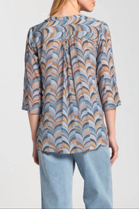 Apny - Print Tassel Split Neck Chiffon Top