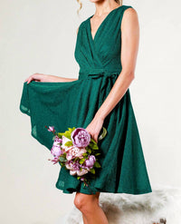 Vine & Love - V-neck Sleeveless Tie Waist Dress