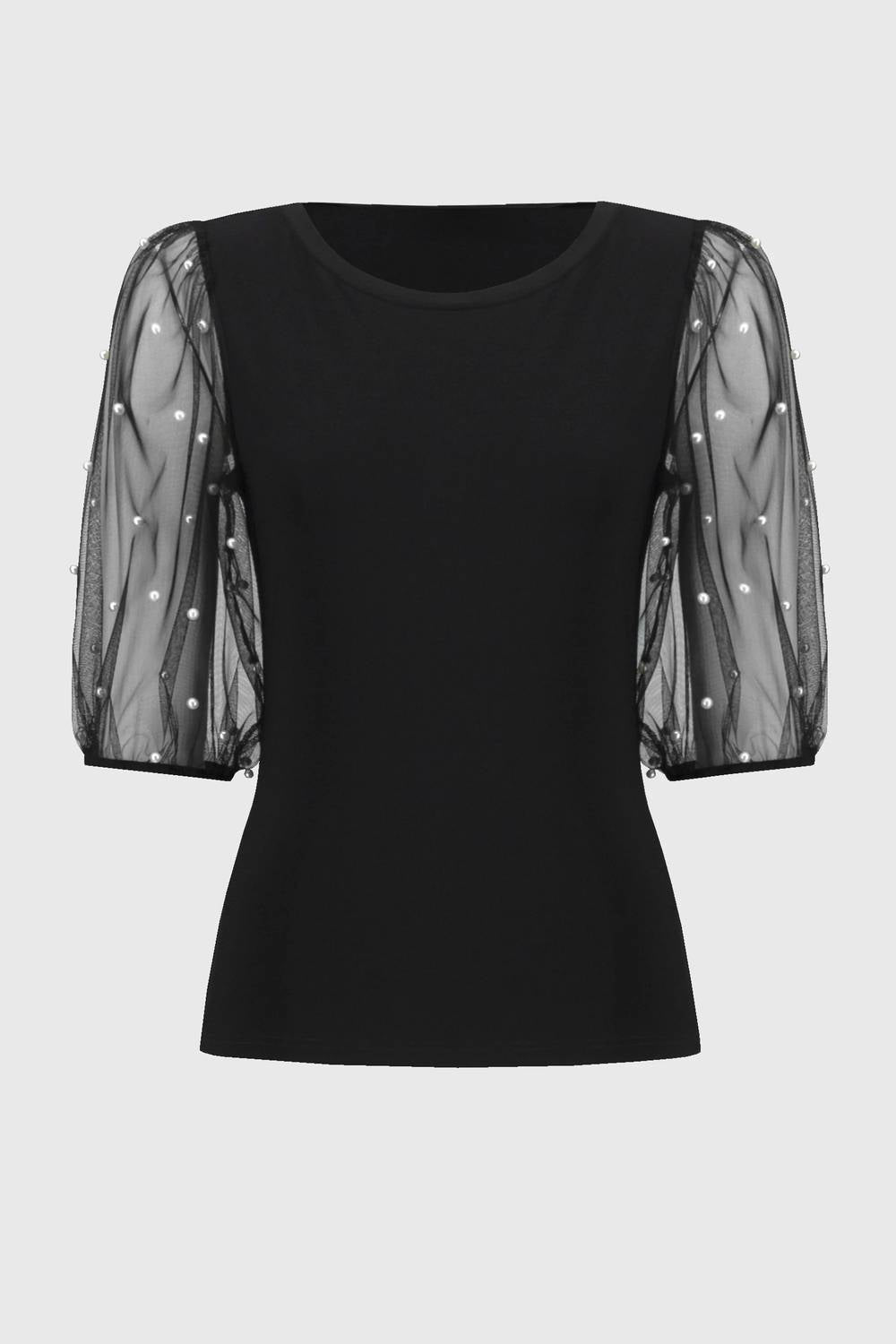 Joseph Ribkoff - Stasia Silky Knit Top With Embellished Mesh Sleeves