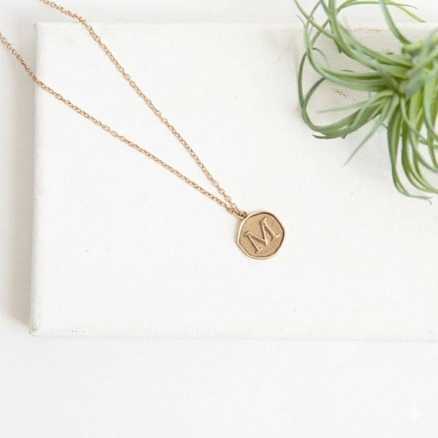 FUNKY MONKEY Women's Initial Letter M Coin Layering Necklace in gold - women's jewelry - detail view