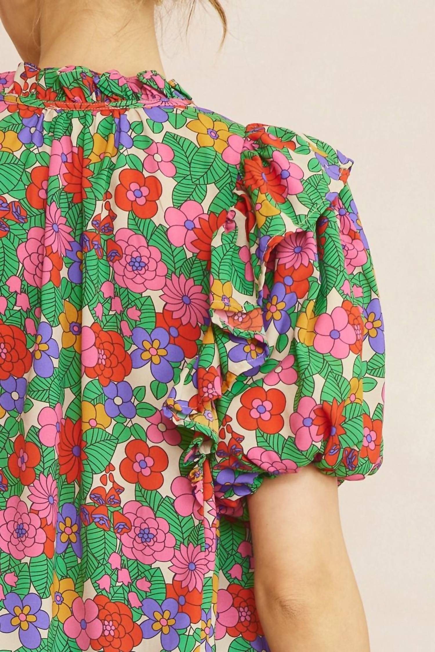 Entro - Floral Puff Sleeve Blouse