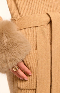 Ramy Brook Louise Wool Blend Faux Fur Trim Duster Sweater in camel - women's cardigan - view 6