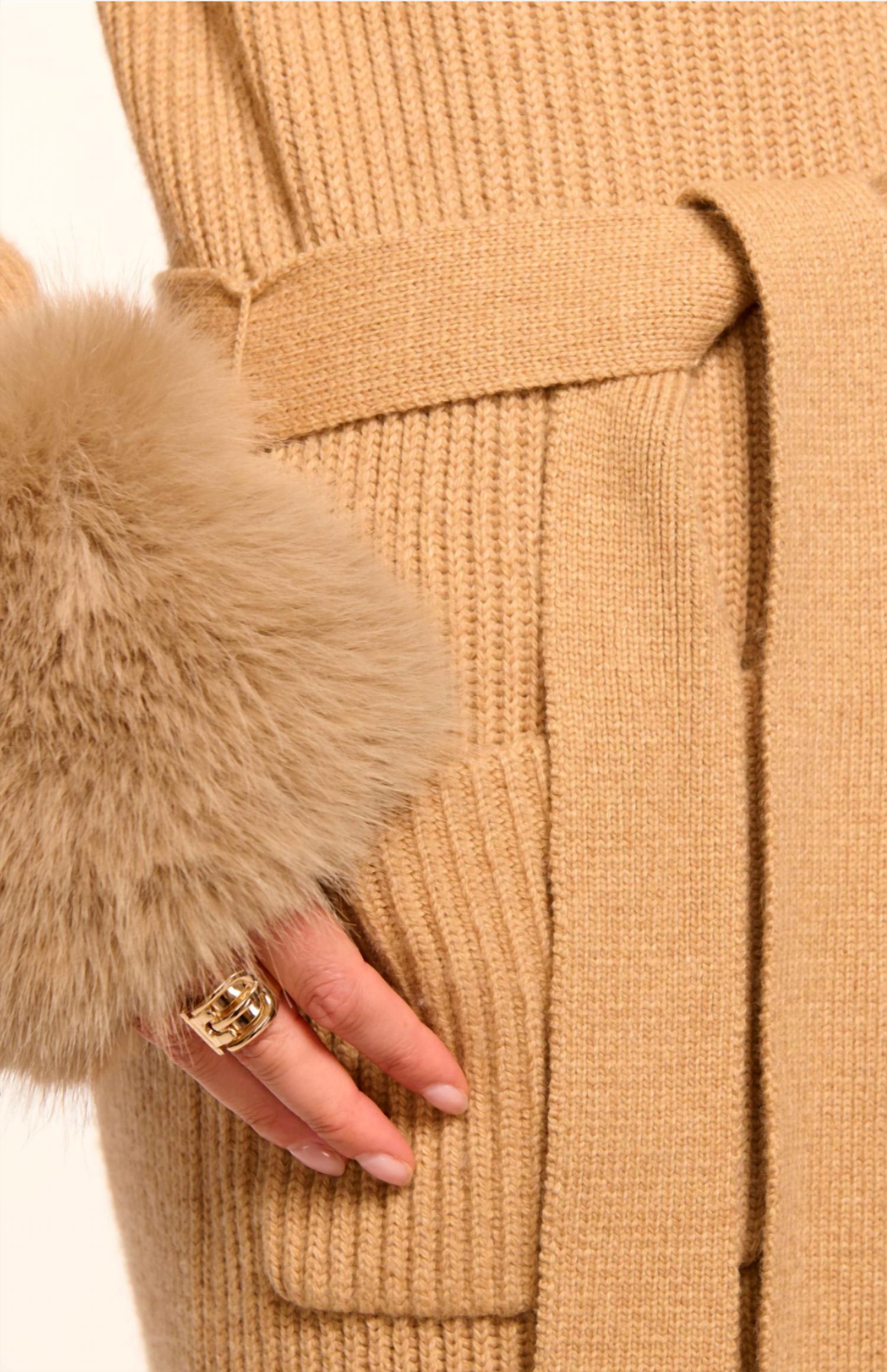 Ramy Brook Louise Wool Blend Faux Fur Trim Duster Sweater in camel - women's cardigan - view 6