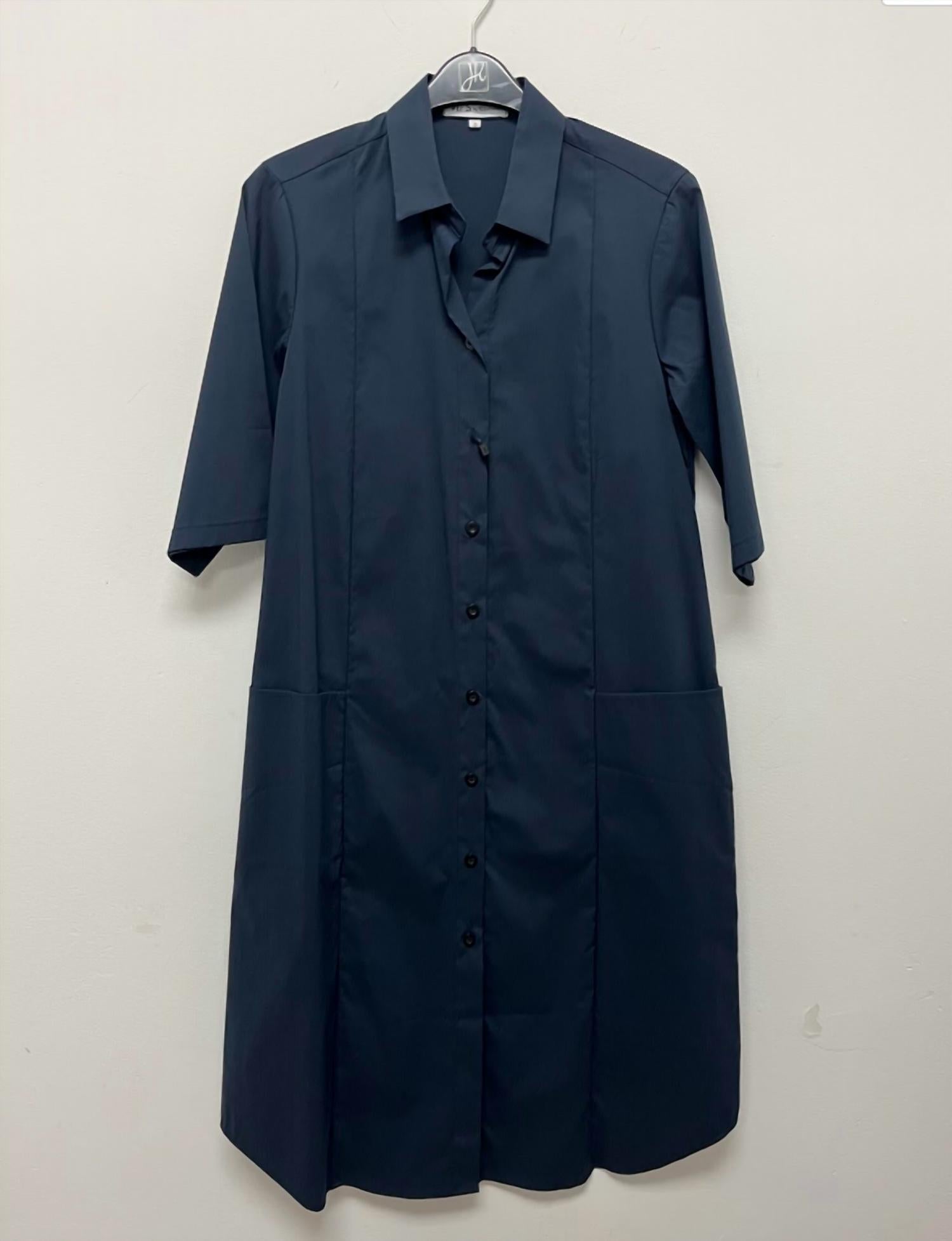 Valentina Women's Cotton Poplin Shirt Dress in navy blue - women's dress