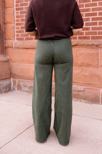 Free People We The Free Libre Wide Leg Jeans in olive - women's jeans - detail view