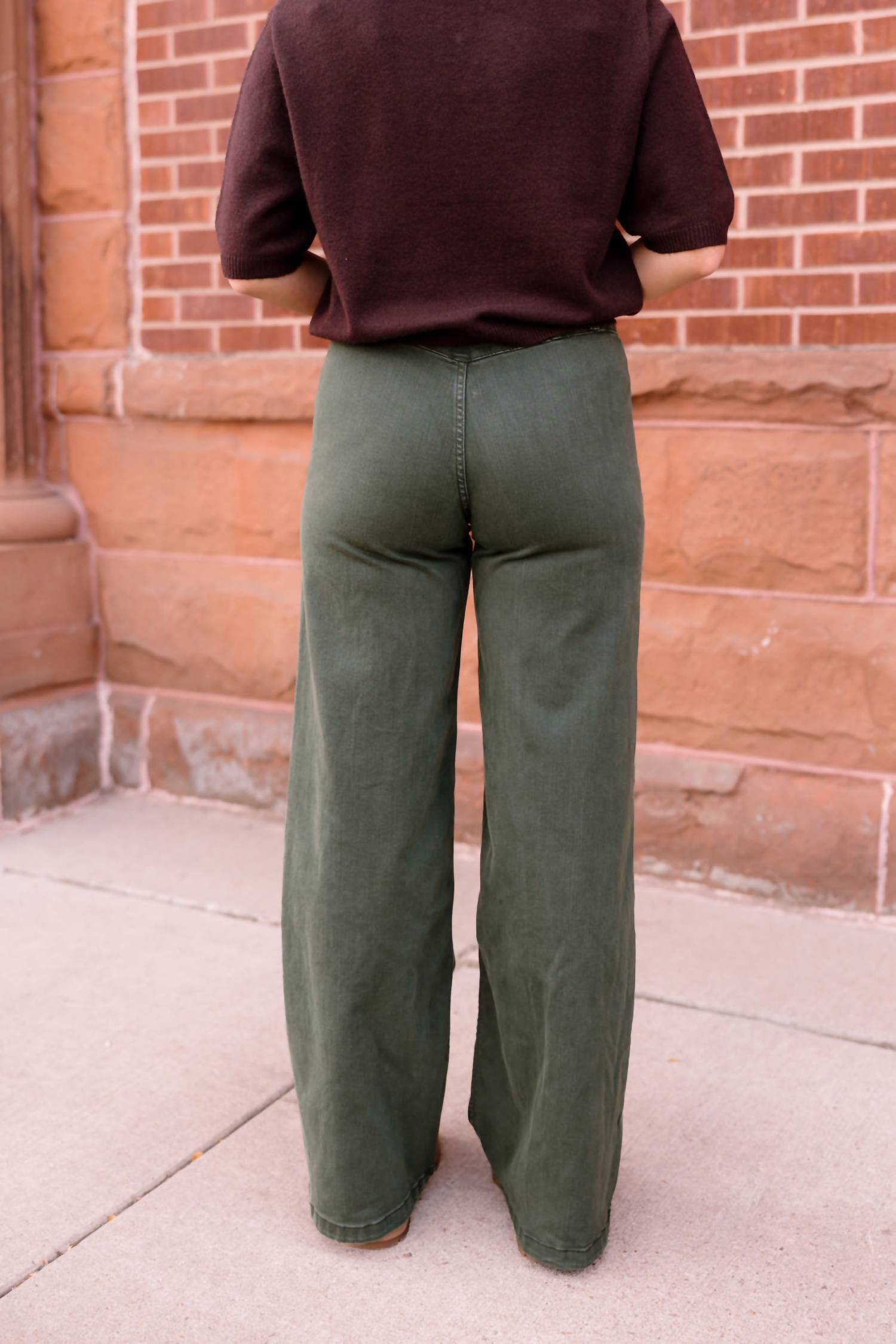 Free People We The Free Libre Wide Leg Jeans in olive - women's jeans - detail view