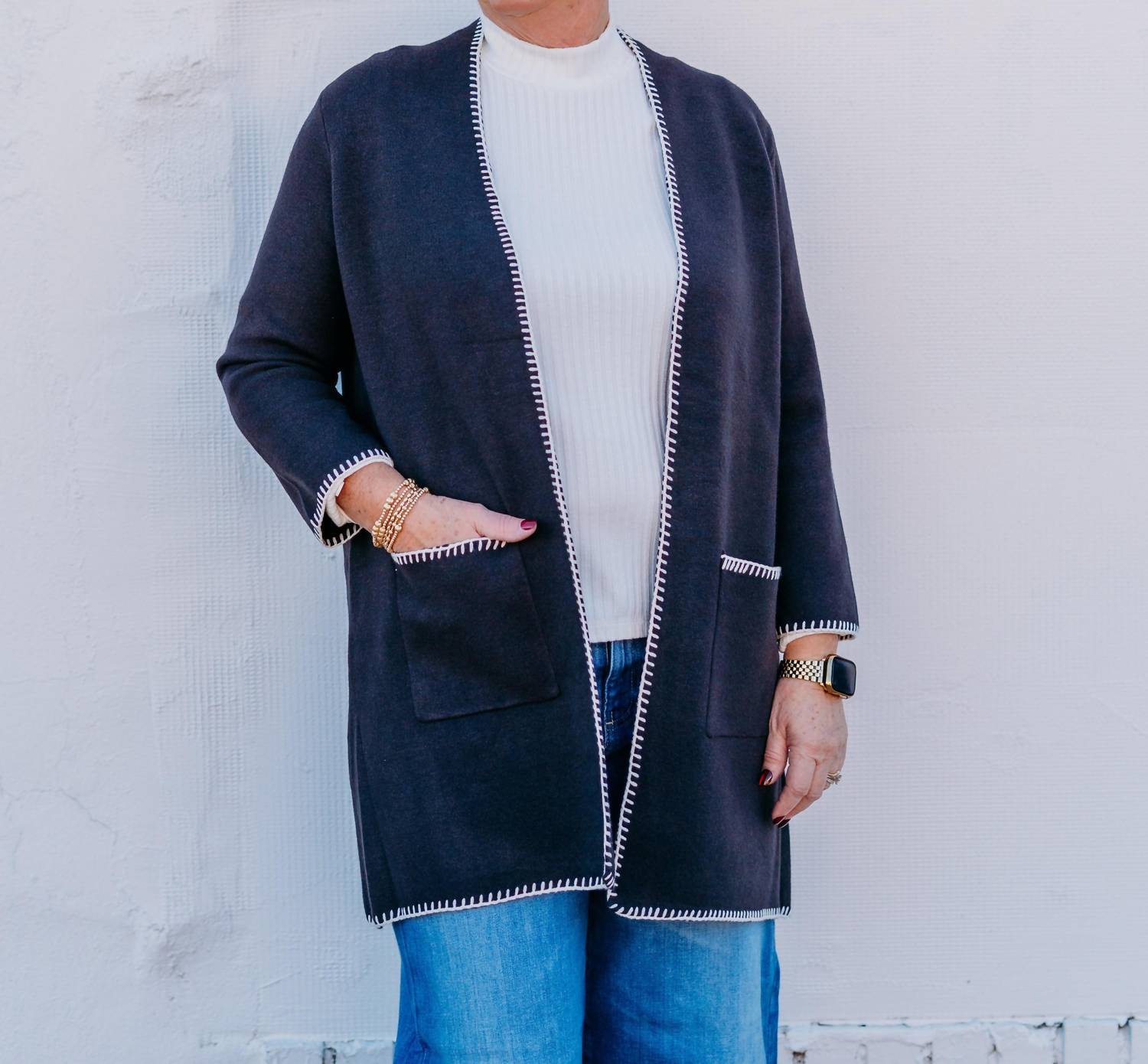 Multiples - 3/4 Sleeve Drop Shoulder Long Knit Cardigan