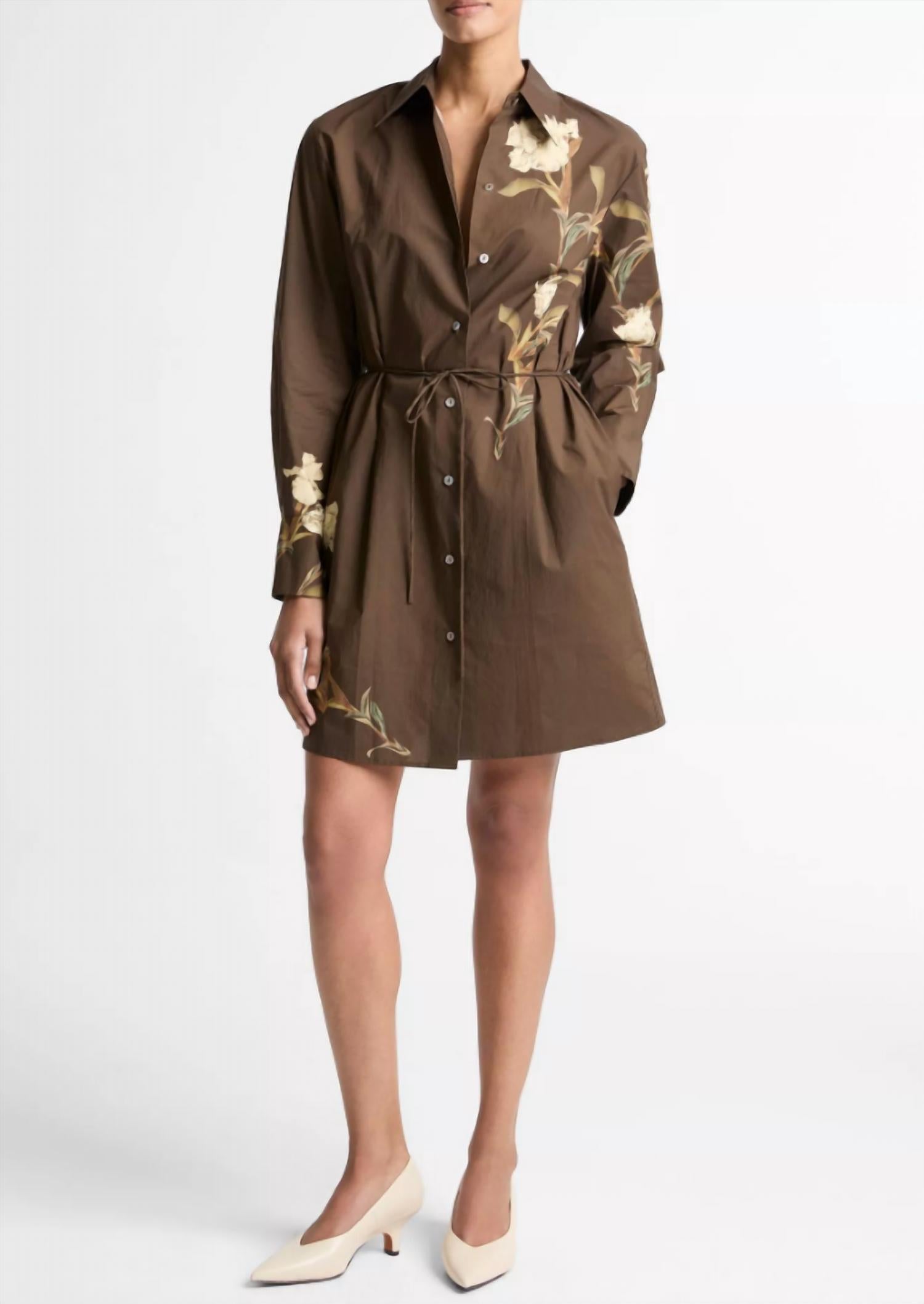 Vince Placed Cream Iris Shirt Dress in bark - women's dress