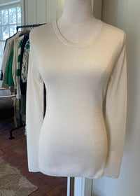 Organic By John Patrick Women's Long Sleeve Ribbed Tee in parchment ivory - women's long sleeve top - detail view