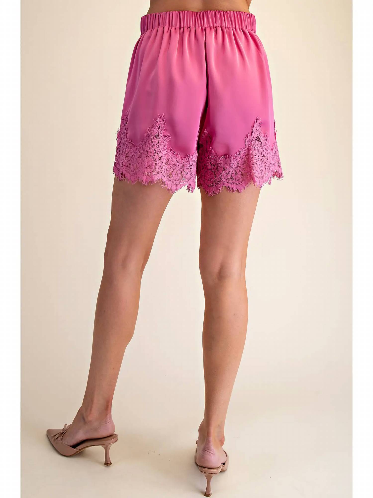 Glam - Satin Short With Lace Trim Detail Short