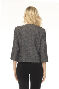 Joseph Ribkoff Textured Zip Front Three Quarter Sleeve Jacket in grey - women's jacket - alternate view