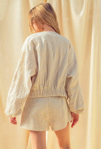 Miou Muse - Floral Jacquard Zip Up Jacket