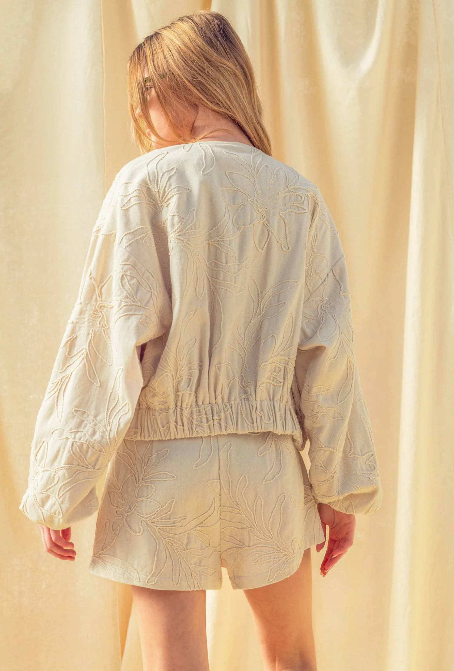 Miou Muse - Floral Jacquard Zip Up Jacket