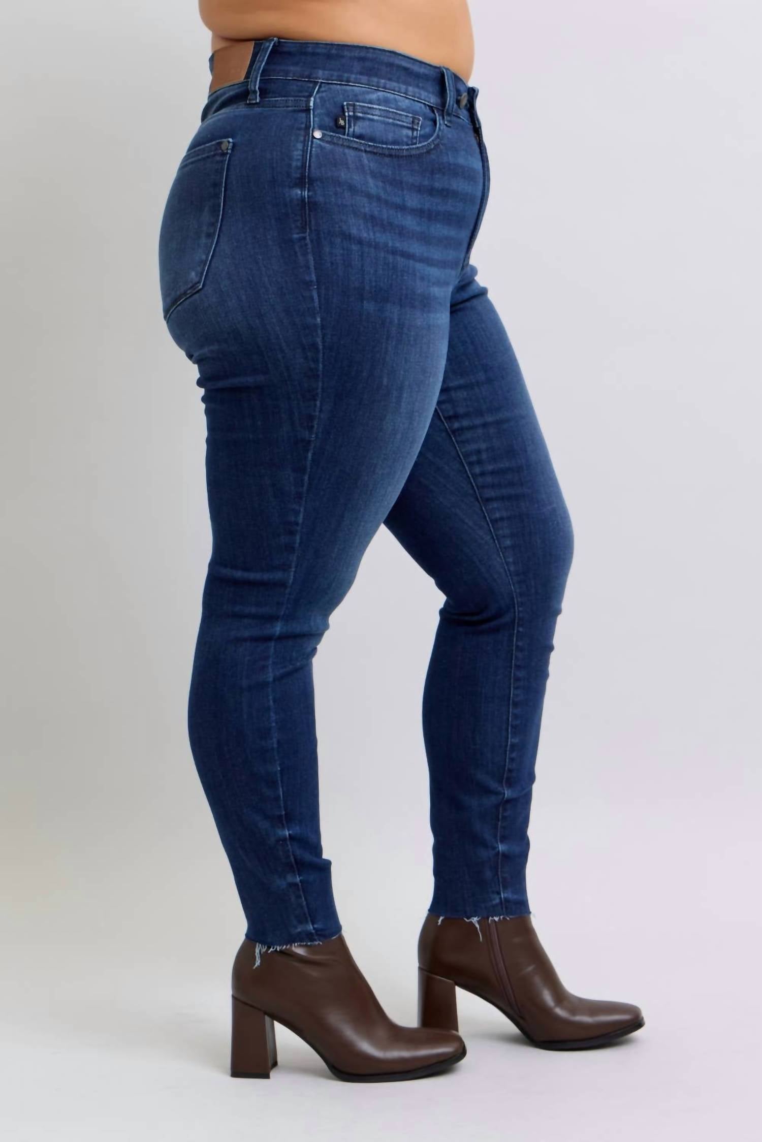 Judy Blue - Mid Rise With Raw Hem Skinny Jeans - Plus
