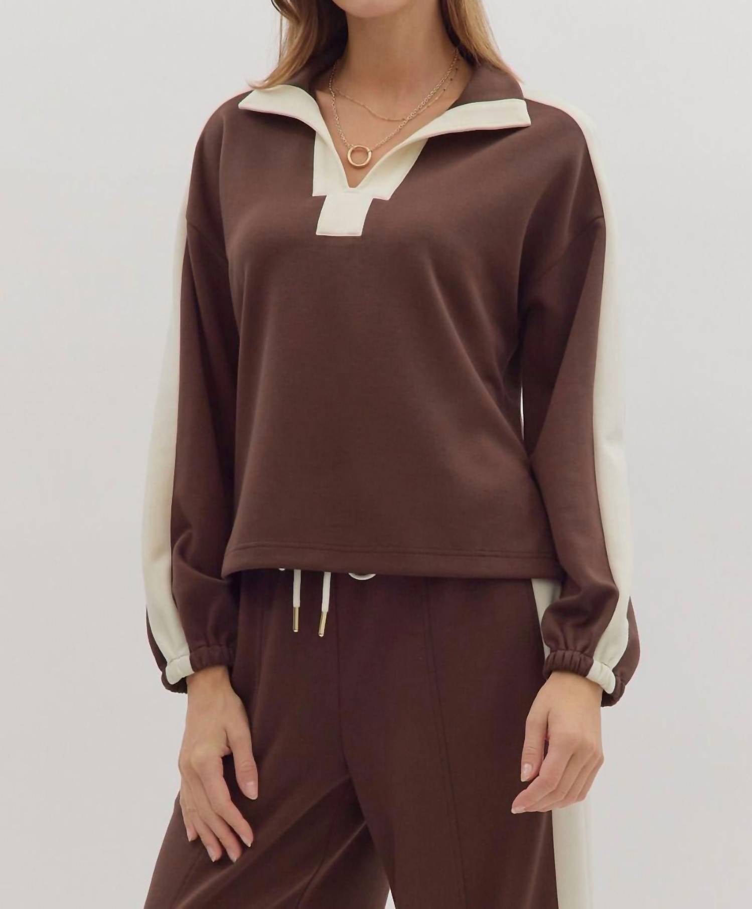 Entro - Contrast Collar Pant Set