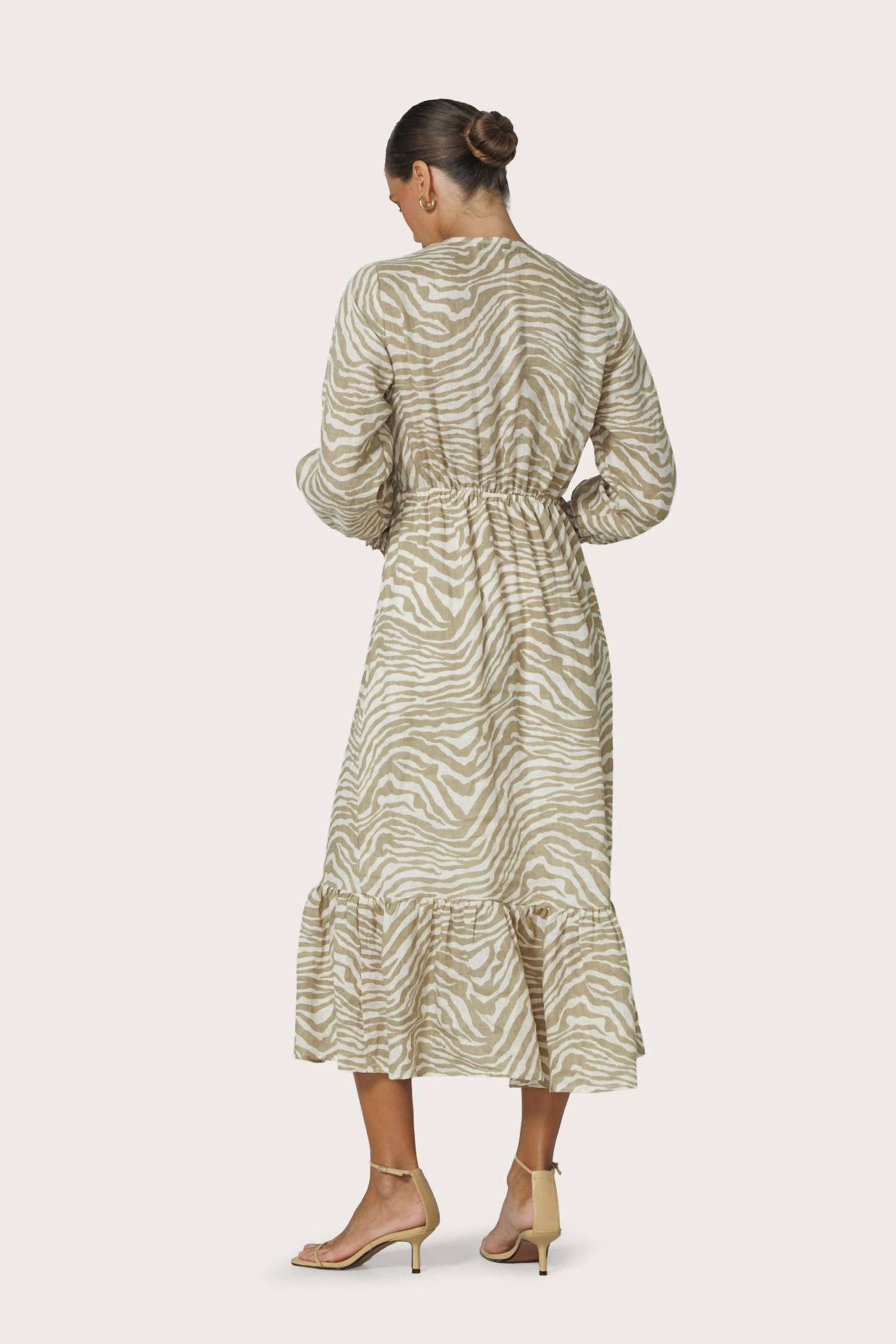 LUSANA Rose Linen Dress in macan - women's dress - detail view