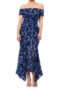 Xscape - Off-the-shoulder Embroidered 3d Floral Lace Midi Dress