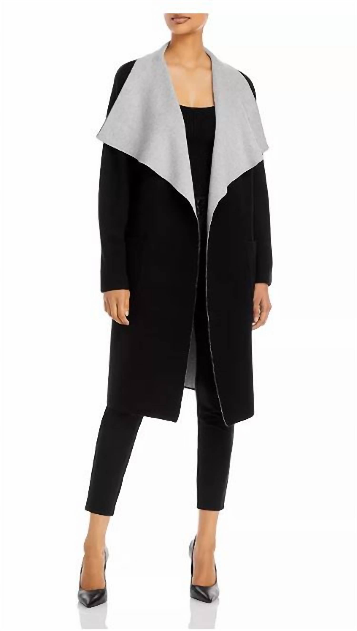 Tahari Colorblock Sweater in black carbon heather - women's cardigan - detail view