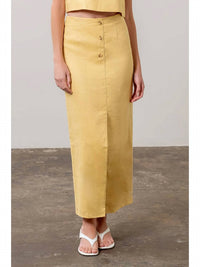 Moon River - Front Button Detail Linen Midi Skirt