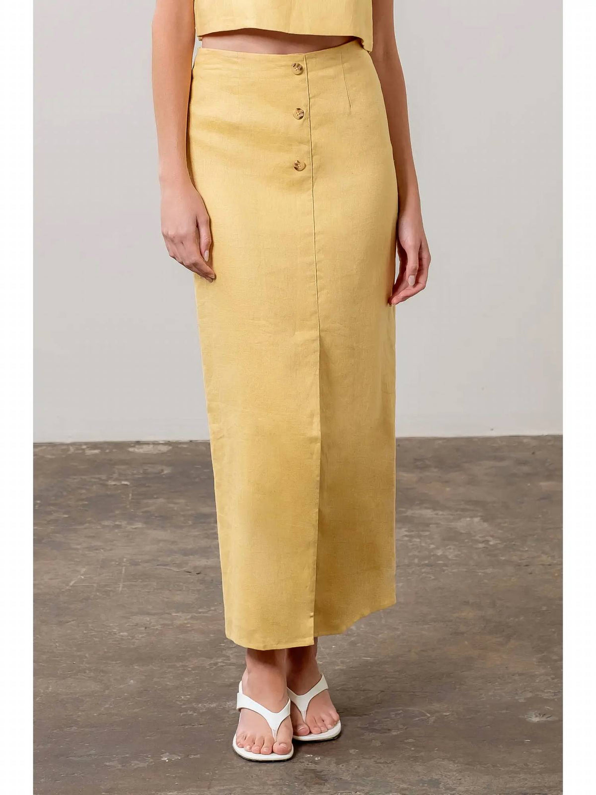 Moon River - Front Button Detail Linen Midi Skirt
