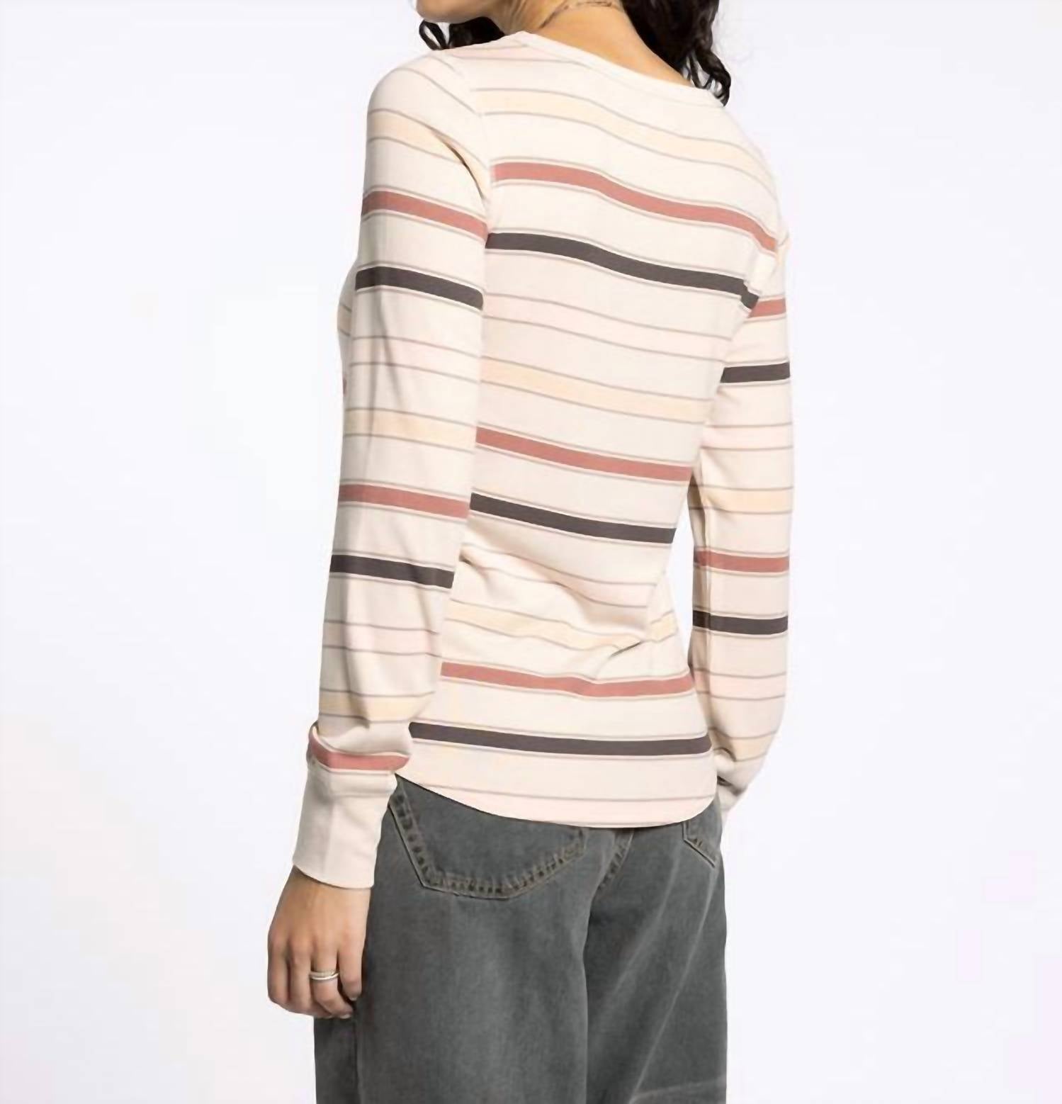 Thread & Supply Stacy Solid Everyday Top in autumn stripe - women's long sleeve top - alternate view