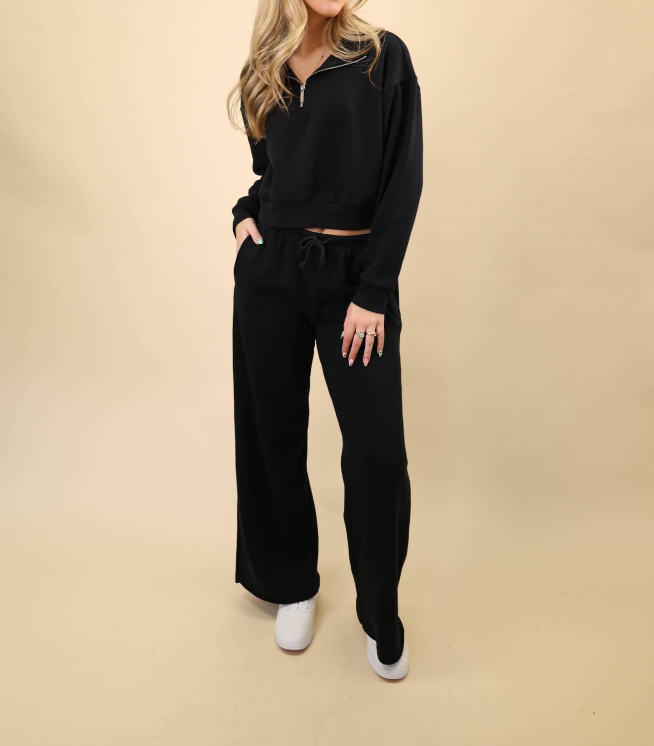Z Supply Downtown Wide Leg Sweatpant in black 1 - women's pants