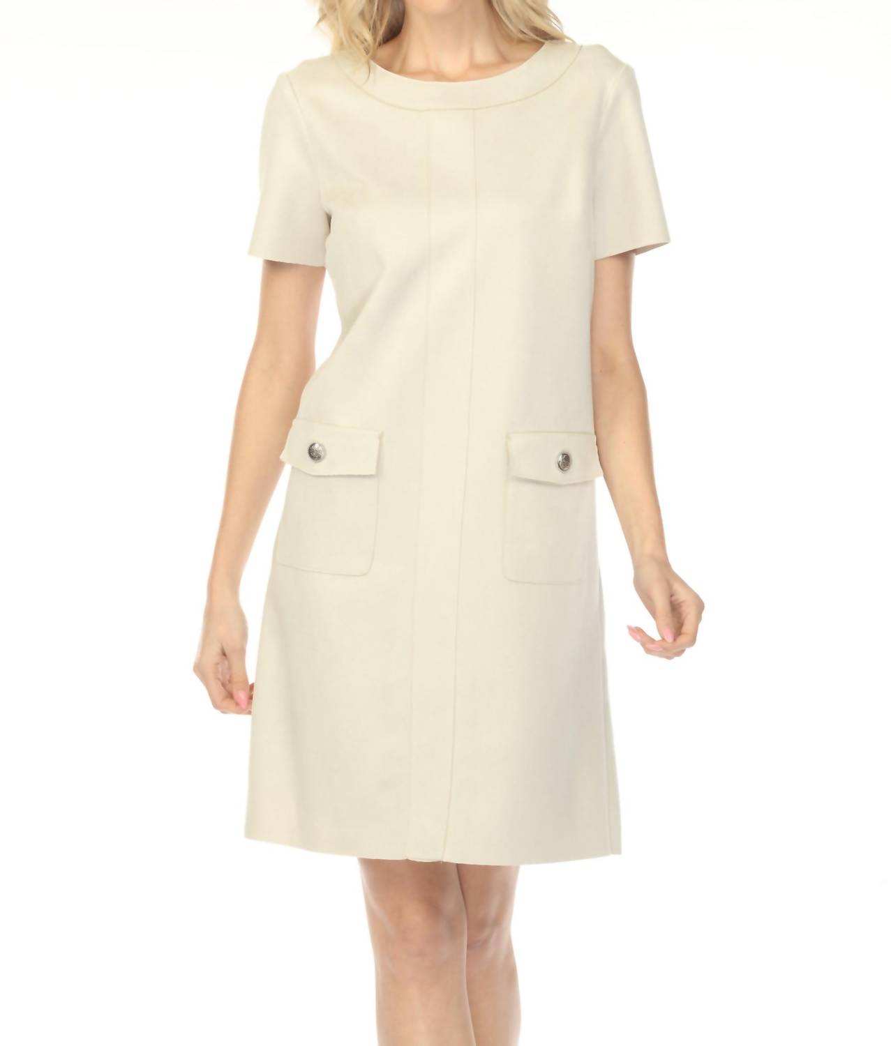 Joseph Ribkoff Scuba Suede Shift Mini Dress in moonstone - women's dress
